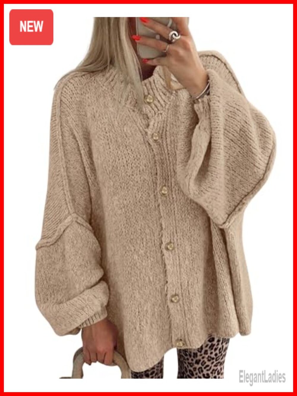 Oversized Button Down Cardigan Sweater Crew Neck Long Sleeve Casual Fall Layer